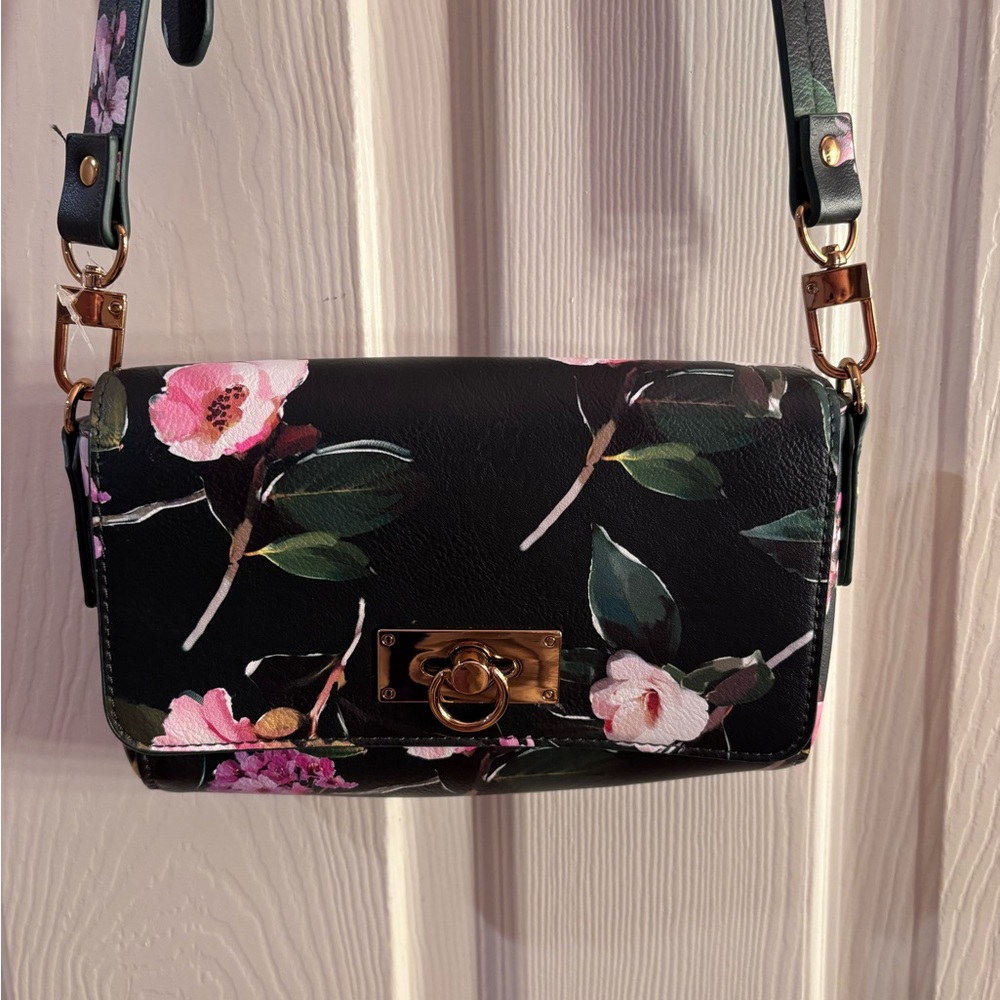 NWOT Love & Lore Floral Black Crossbody Bag